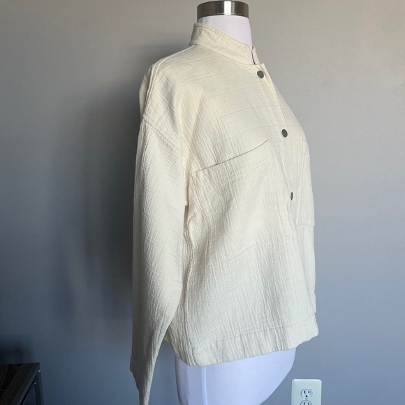 Eileen Fisher Mandarin Collar Channel Casual Pockets Jacket Undyed Ecru Ivory XS - Picture 7 of 14